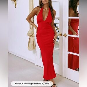 Princess Polly Red Satin Halter Maxi Dress 💃🏻